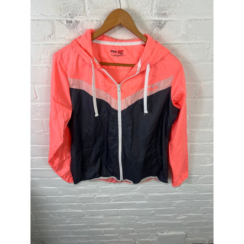 FILA Women's Colorblock Insulated Windbreaker Jacket Orange/Black Size Medium